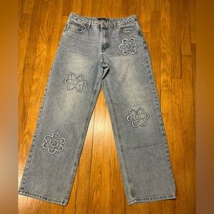 Floral Embroidered Blue Jeans